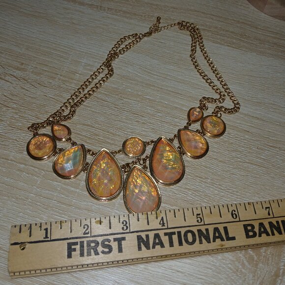 Gold Tone Yellow Rhinestone Teardrop Vintage Necklace Costume Jewelry #108 - Picture 6 of 9